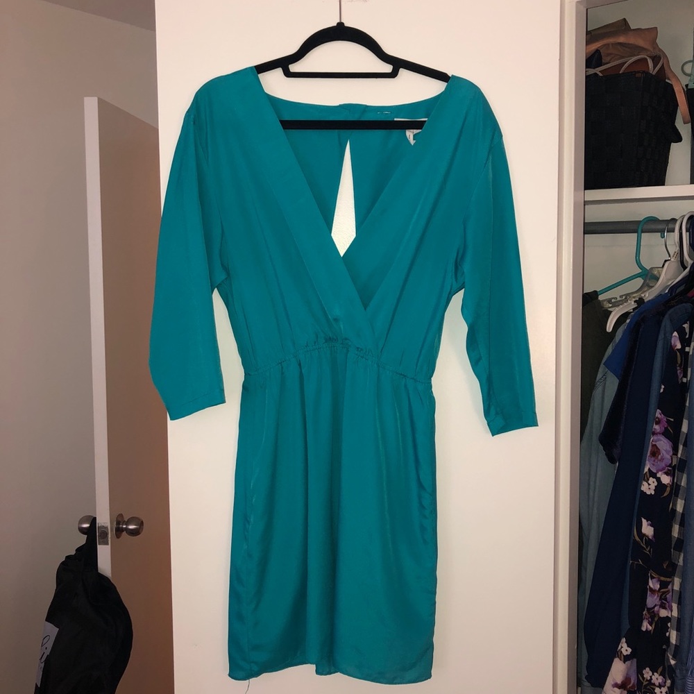 Turquoise BCBG Open Back 3/4 Sleeve Dress